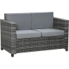 Outsunny 2 - Sitzer Rattansofa Mit Kissen Grau