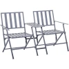 Outsunny Doppel-Gartenstuhl Mit Tisch Klappbar Grau