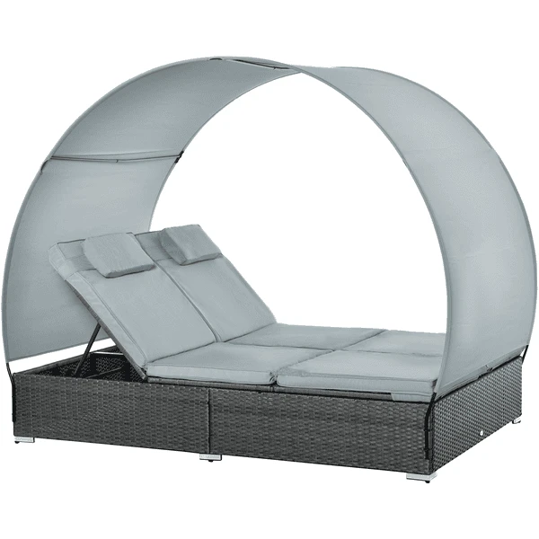 Outsunny Doppelliege Mit Sonnendach Grau 1 Outsunny Doppelliege Mit Sonnendach Grau