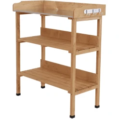 Outsunny Gärtnertisch Mit Metall-Arbeitsfläche Natur