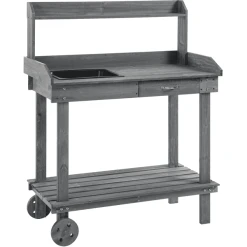 Outsunny Gärtnertisch Mit Waschbecken Und Rollen Grau