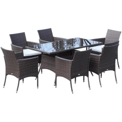 Outsunny Gartengarnitur 7 Teiliges Set Braun, Cremeweiß