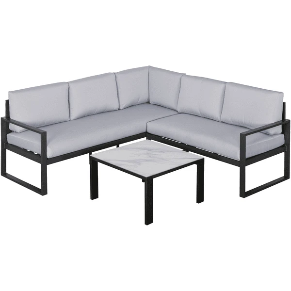 Outsunny Gartengarnitur Mit Beistelltisch Und Sitzpolstern, 3-teilig Grau 1 Outsunny Gartengarnitur Mit Beistelltisch Und Sitzpolstern, 3-teilig Grau