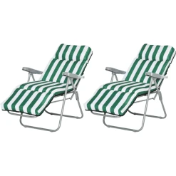 Outsunny Gartenstühle Mit Verstellbarer Rückenlehne Und Polster Grün-weiß