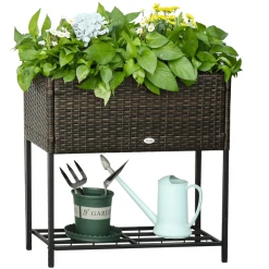 Outsunny Hochbeet Mit Geflochtenem Polyrattan Bunt