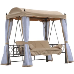 Outsunny Hollywoodschaukel Mit Liegefunktion Beige, Weiß