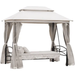 Outsunny Hollywoodschaukel Mit Seitenwänden Beige, Schwarz