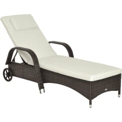 Outsunny Mobile Rattanliege Für Den Garten Kaffeebraun, Creme