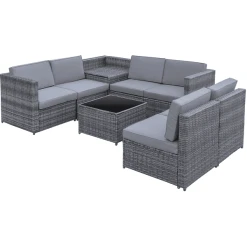 Outsunny Polyrattan Gartengarnitur Als 8-teiliges Set Grau