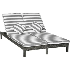 Outsunny Polyrattan Gartenliege Für 2 Personen Grau, Weiß