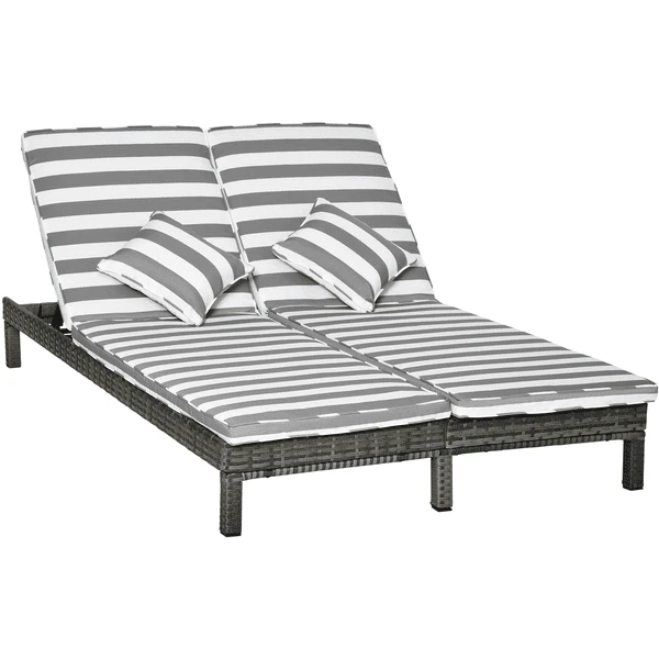 Outsunny Polyrattan Gartenliege Für 2 Personen Grau, Weiß 1 Outsunny Polyrattan Gartenliege Für 2 Personen Grau, Weiß