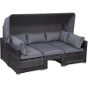 Outsunny Polyrattan Lounge-Set Mit Sonnendach, Kissen Und Beistelltisch Grau