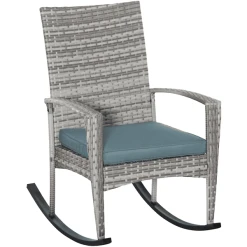 Outsunny Polyrattan Schaukelstuhl Mit Kissen Grau
