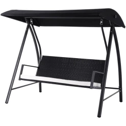 Outsunny Rattan Gartenschaukel Schwarz, Cremeweiß