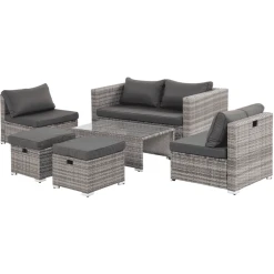 Outsunny Rattan Gartensitzgruppe Als 6-teiliges Set Grau