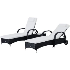 Outsunny Rattan Sonnenliegen Mit Tisch Schwarz
